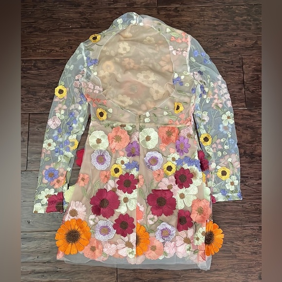 (last 2) Elise Fleurs - 3D mesh mini luxury runway dress with embroidery - Picture 6 of 13